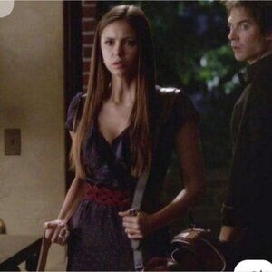 Elena Gilbert Vampire Diaries As Seen On ASO Tv Navy Shoe Print Dress Size M